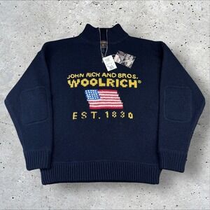 Vtg Woolrich John Rich and Bros Wool Flag Zip Sweater Cowichan Embroidered Sz XL